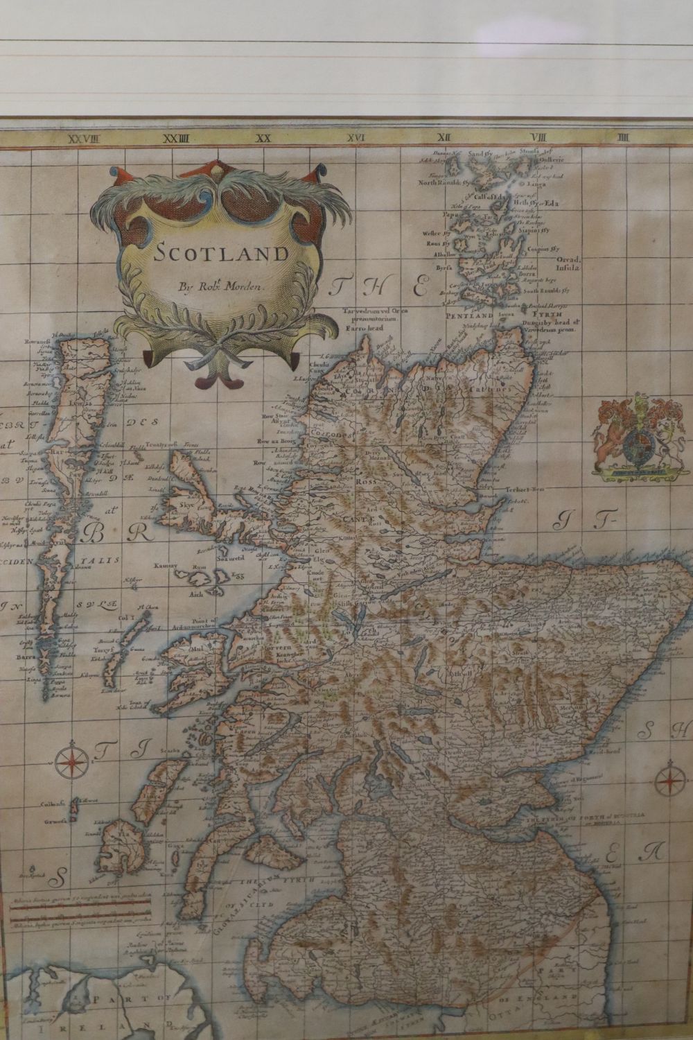 Robert Morden, coloured engraving, Map of Scotland, 44 x 35cm